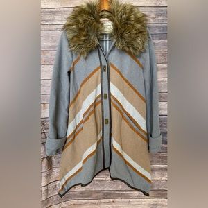 Anthropologie Cartonnier wool blend knit fur coat jacket